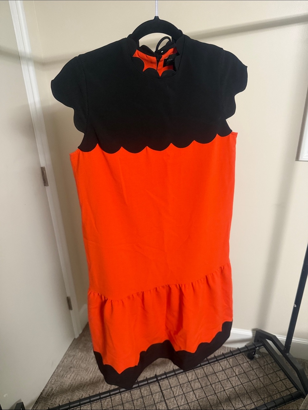 Victoria Beckham for Target Black and Orange Scallop-Trim Midi Dress